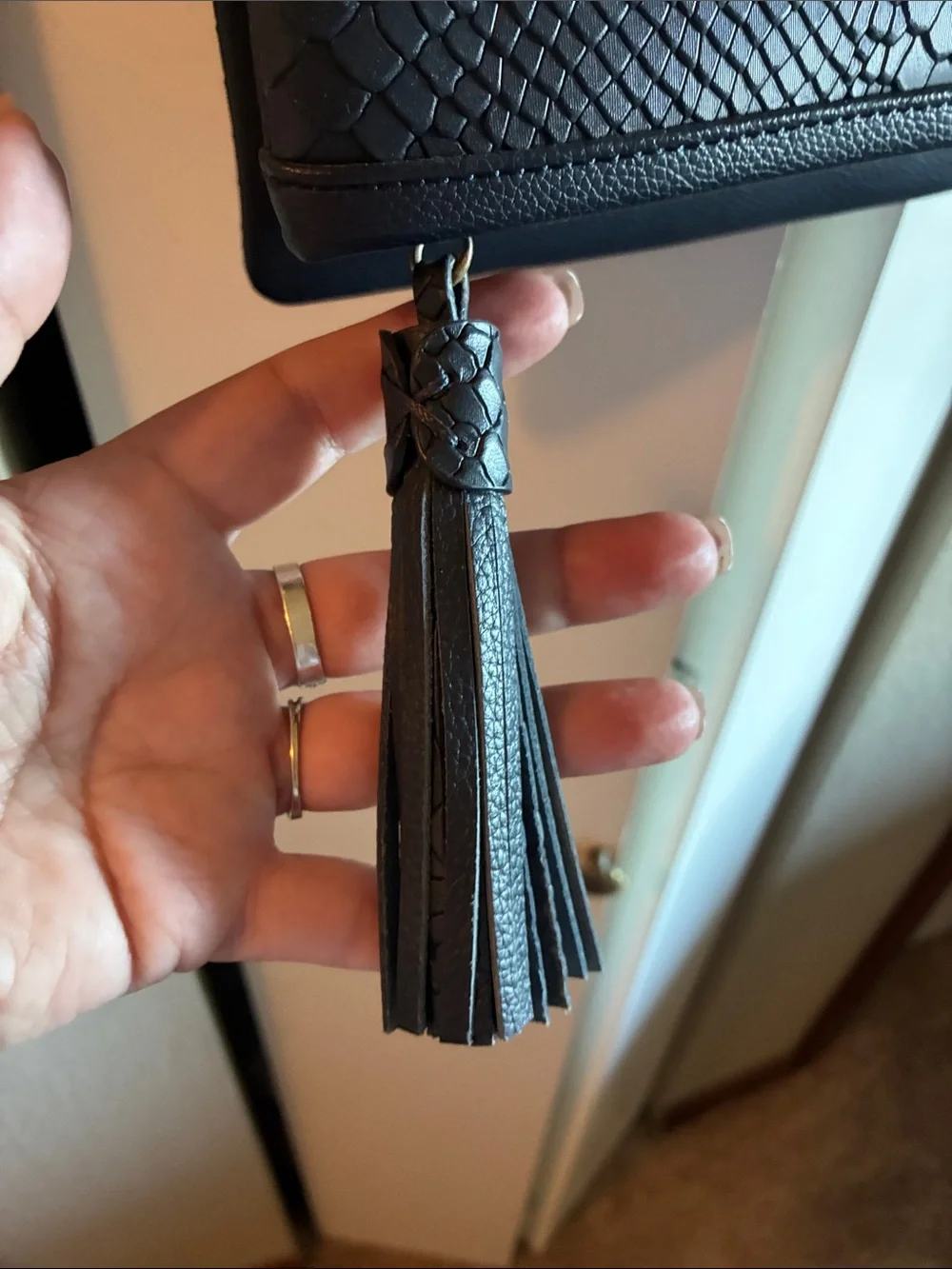 GiGi New York Blue Textured Snake-Embossed Leather Crossbody with Tassel